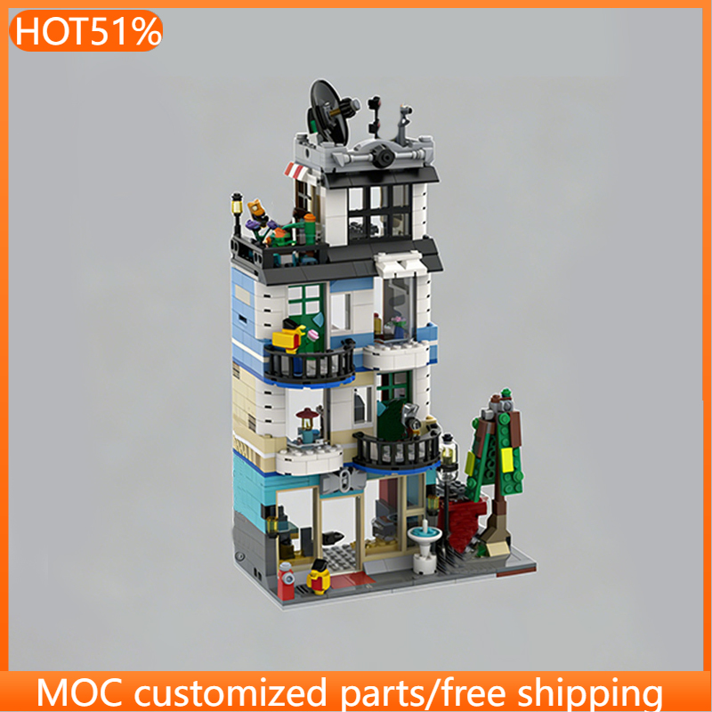 Diy Electronics Shop - 856-delige modulaire bouwappartemententoren met elektronica-winkel MOC